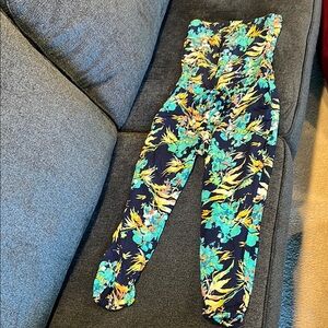 Mudd Blue and Yellow Tropical Print Jumpsuit
